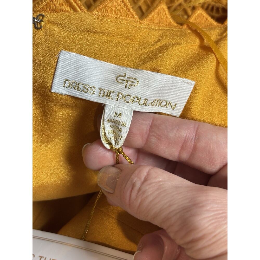 Dress the Population Brenna Midi Cocktail Dress Honey Yellow Gold Size Medium - Picture 5 of 15